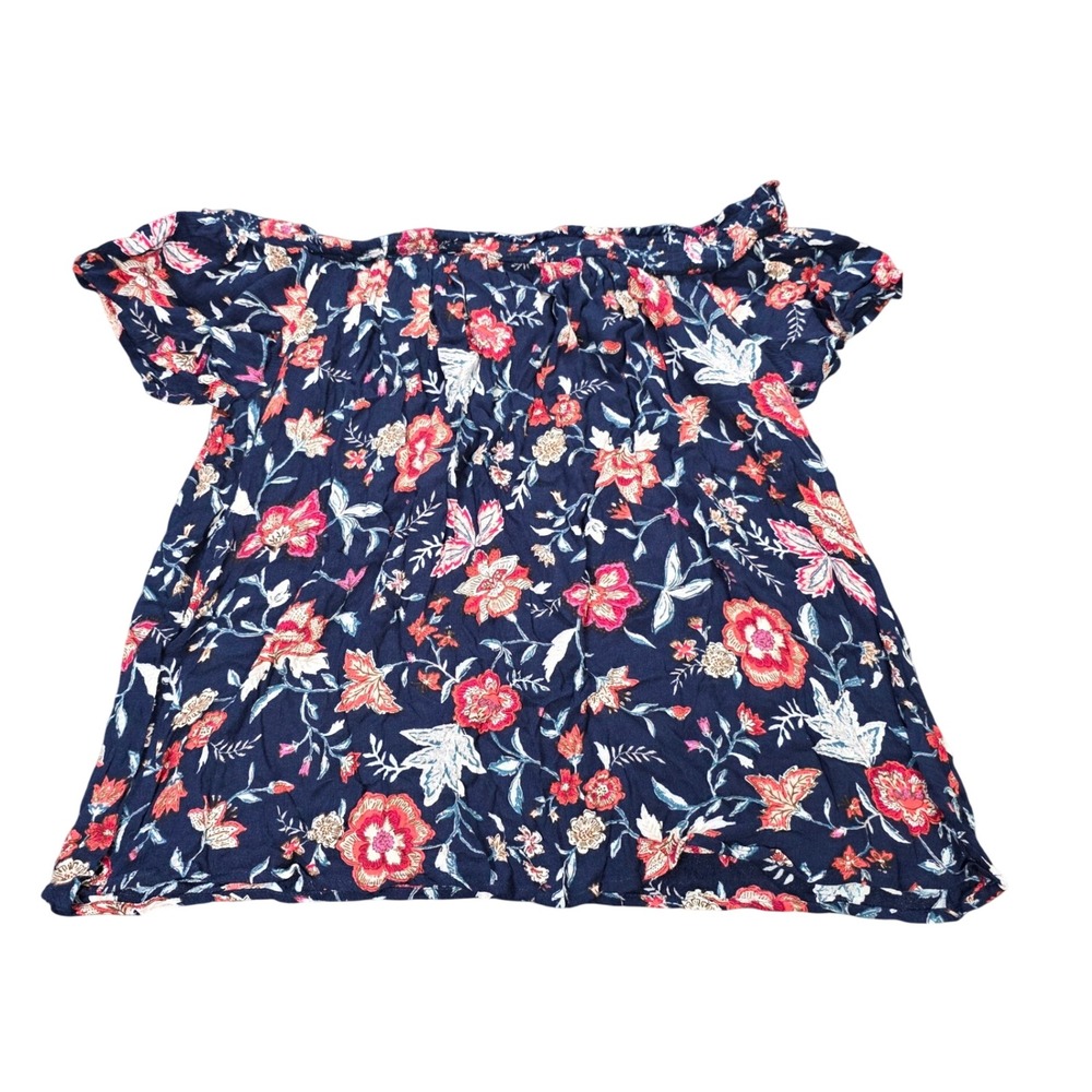 Old Navy Off The Shoulder Boho Rayon Top Women's Size L Navy Blue Red Floral